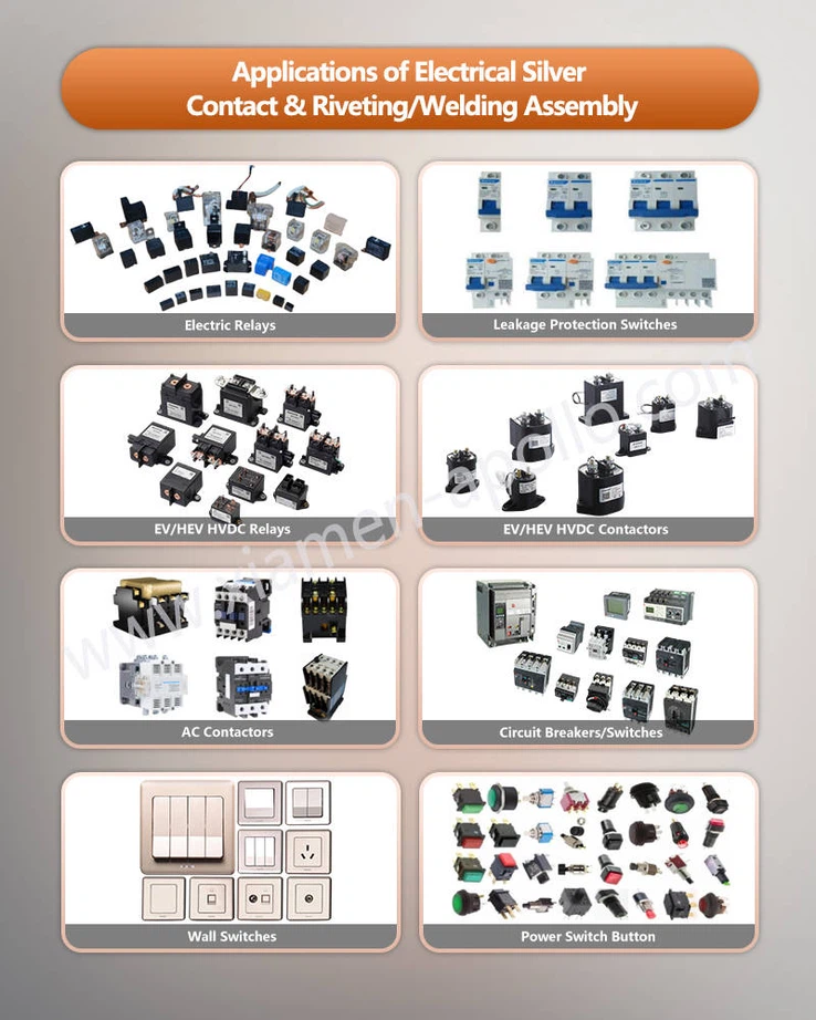 Applications of Electrical Silver Contact and Silver Contact Riveting Assembly Applications of Electrical Silver Contact and Silver Contact Riveting Assembly
