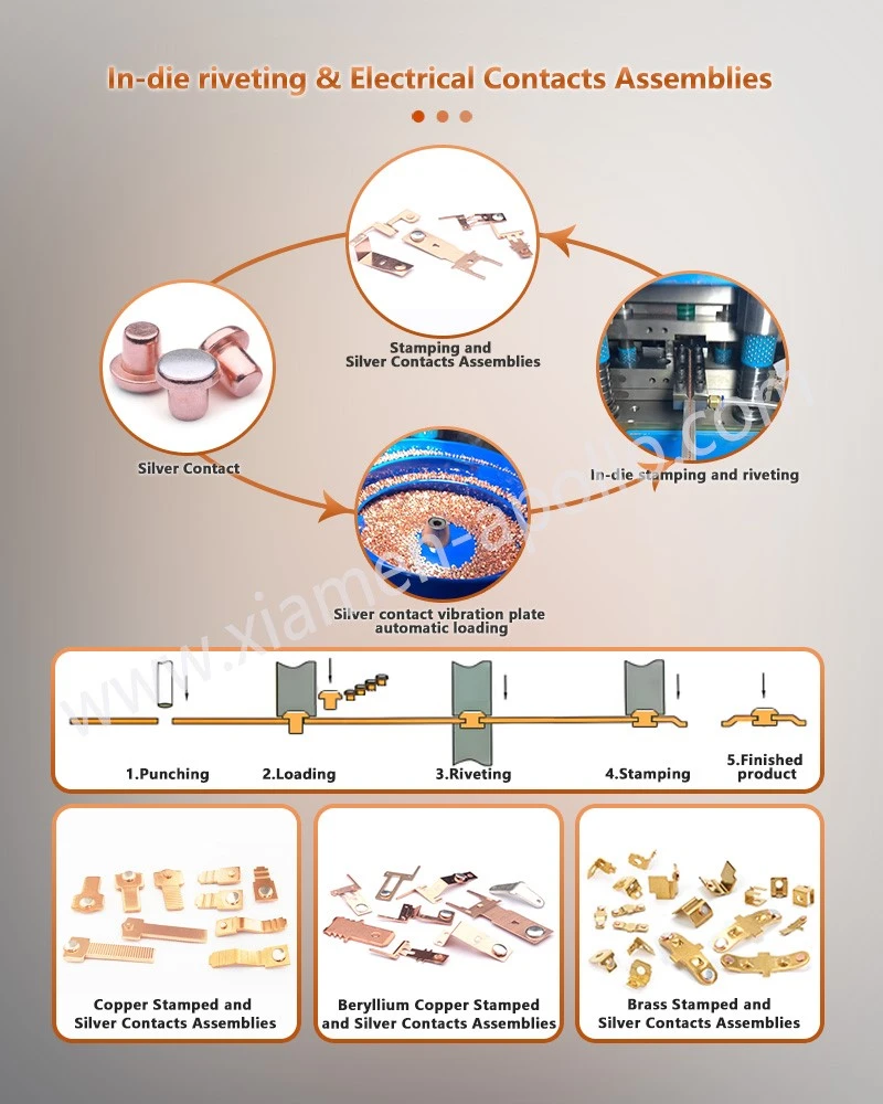 In-die Riveting & Electrical Contacts Assemblies for Special Size Silver Contacts In-die Riveting & Electrical Contacts Assemblies for Special Size Silver Contacts